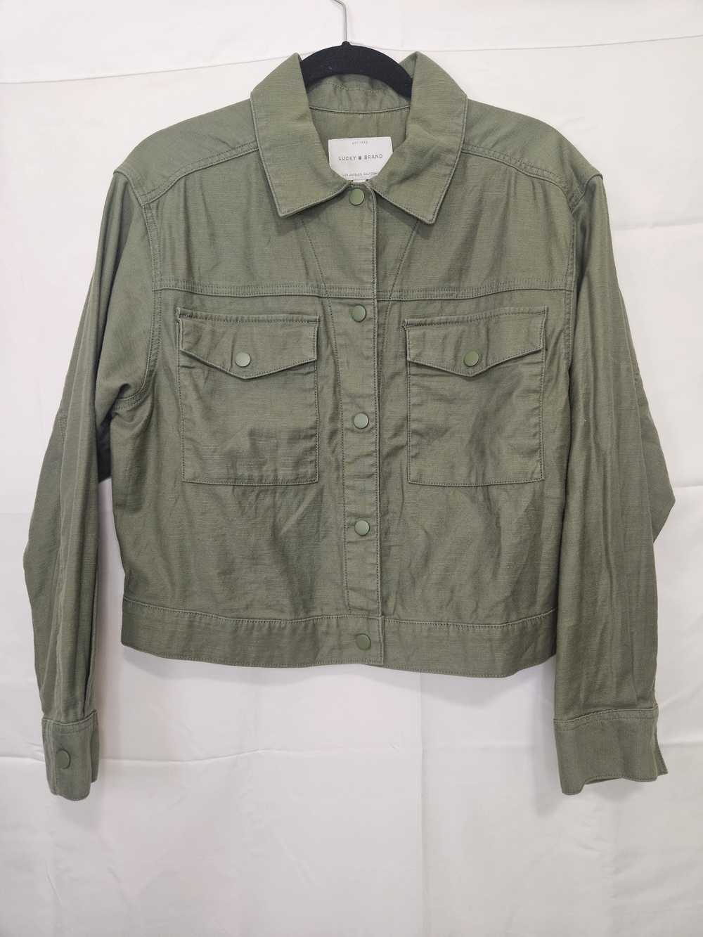 Lucky Brand Woman's Olive Green Utility Jean Jacket Lightweight Casual